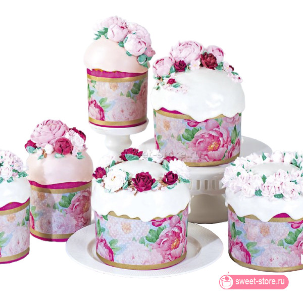 Форма бумажная Кулич Пионы 300 гр / 5 шт