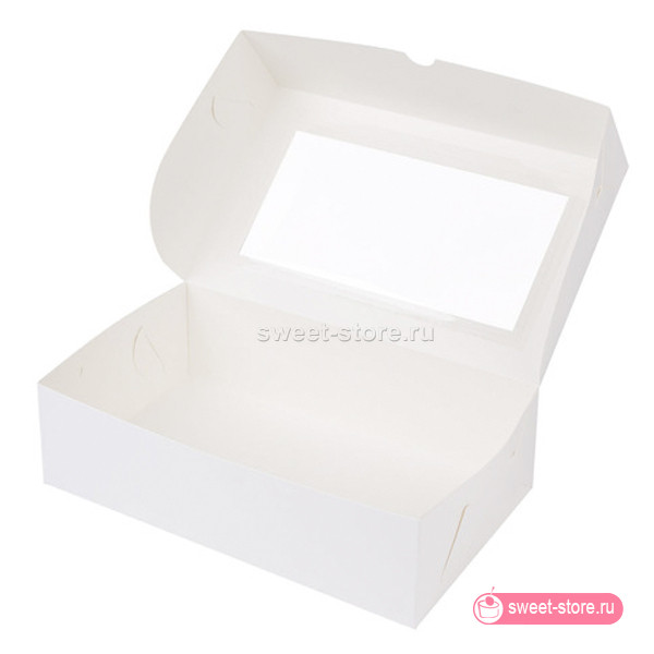 Коробка для зефира и пирожных с окном 25х15х7 см (белая)