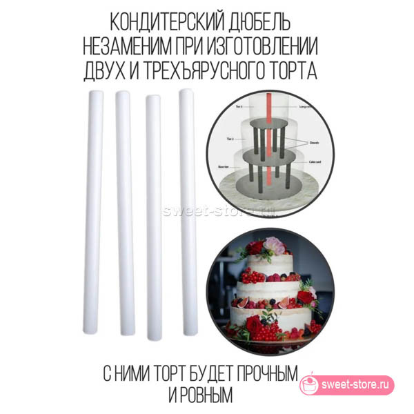 Трубочки пластиковые 30 см для укрепления торта / 4 шт