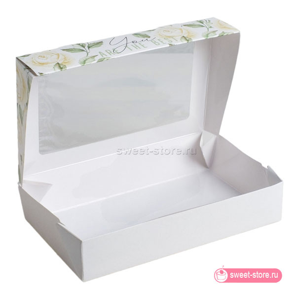 Коробка для печенья, клубники и конфет с окном "Flowers" 20х12х4 см